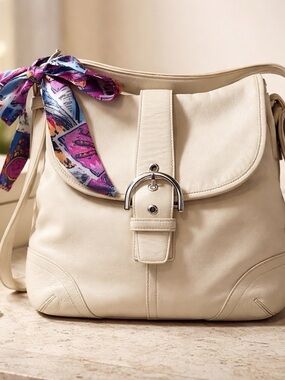 Vintage Coach SoHo Cream Leather Shoulder Bag and Silver Hardware